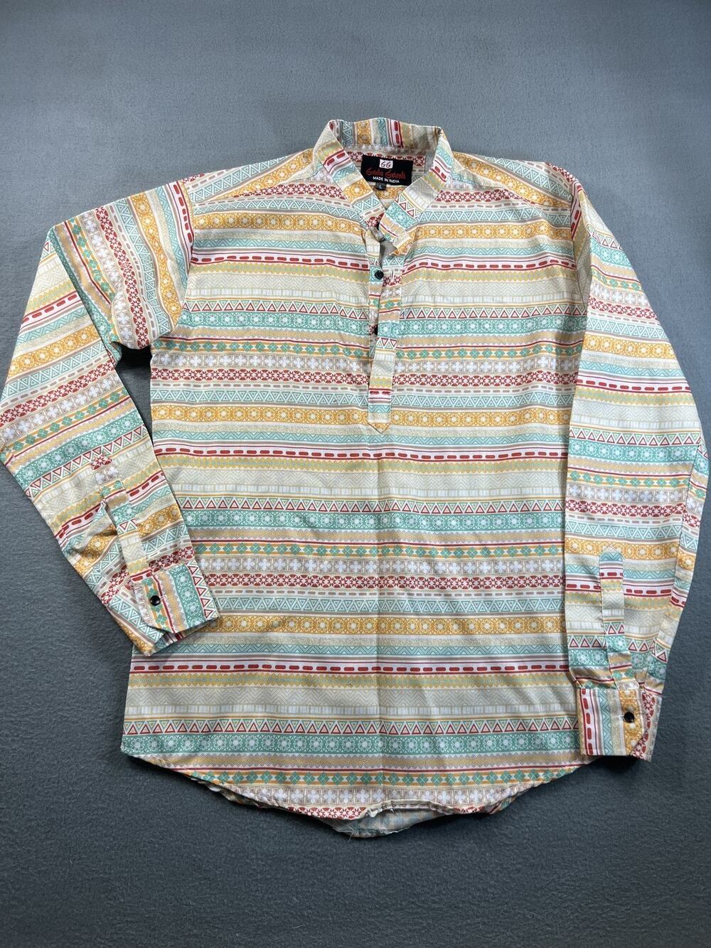 Gado Gandi Men's Long Sleeve Pullover Shirt, Multicolor Geometric L